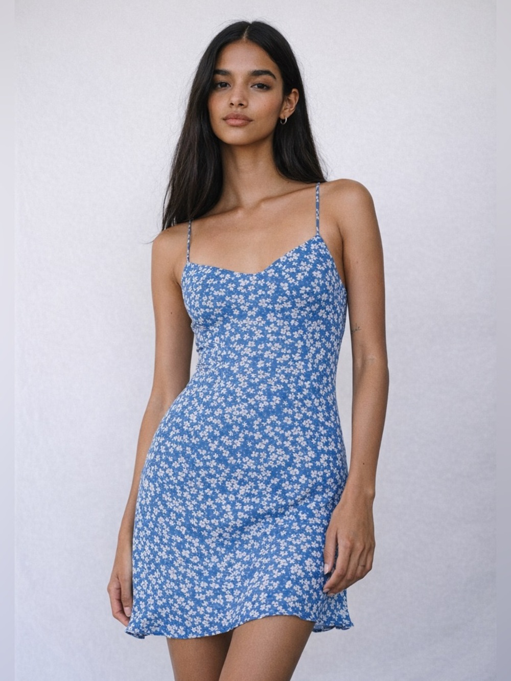 Zara Blue Floral Midi Dress Women’s Small Spaghetti Strap Summer Sundress